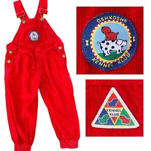 Vintage OshKosh B'gosh Red Corduroy Dog Overalls - Made in USA - 3T
